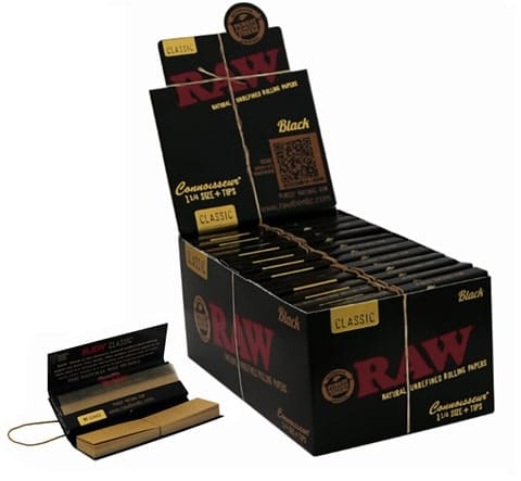 RAW PAPEL BLACK CONNOISSEUR 1 1/4 + TIPS - CAJA X24UNID